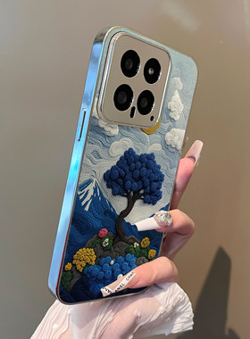 适用于红米k80pro手机壳雪山蓝玫瑰支架小羊皮k50/60至尊全包防摔12turbo外新款note13/14proplus套70ultra