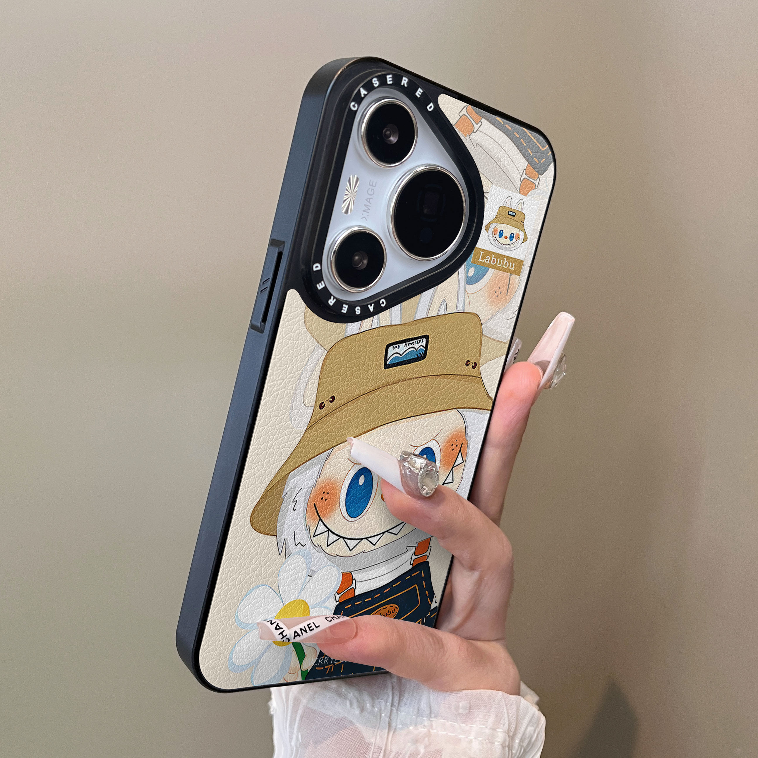 适用于华为pura80pro+手机壳拿花棕帽白兔p80plus十刀锋小羊皮支架p60简约p40新款p50e套防摔男女生p70ultra