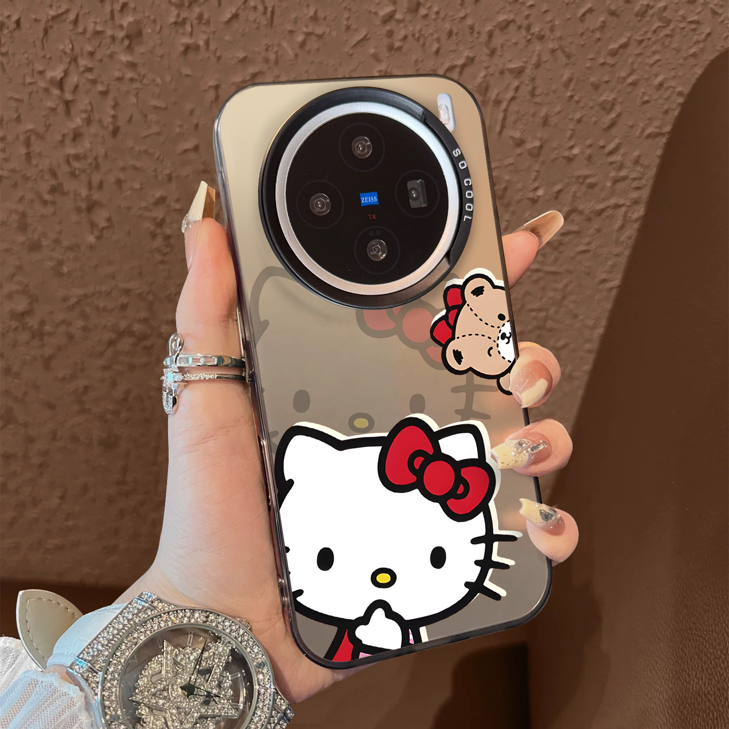 适用于vivox300pro手机壳支架红打招呼猫和熊x100ultra新品80男女款90s彩银60全包70防摔套x200promini