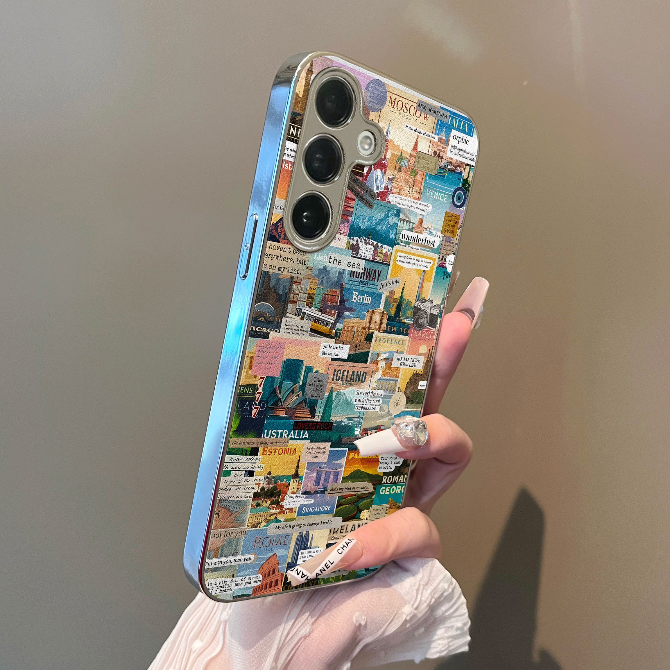 适用于三星GalaxyS24ultra手机壳城市风景电镀小羊皮s22新品s24+男女款全包防摔高级感套简约s23plus