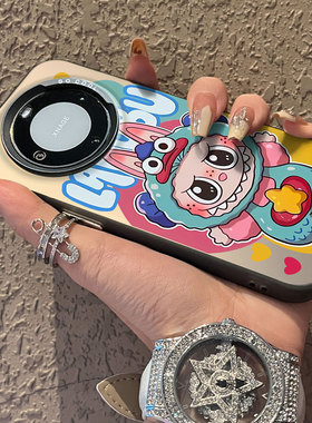 适用于realme真我GT6手机壳呲牙拉布布支架彩银新品5Pro男女款全包12proplus防摔高级感保护套简约真我11+