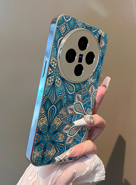 适用于vivox200promini手机壳蓝色花纹支架小羊皮x60/70/80外全包防摔y200i新款男女90s/x100至尊套