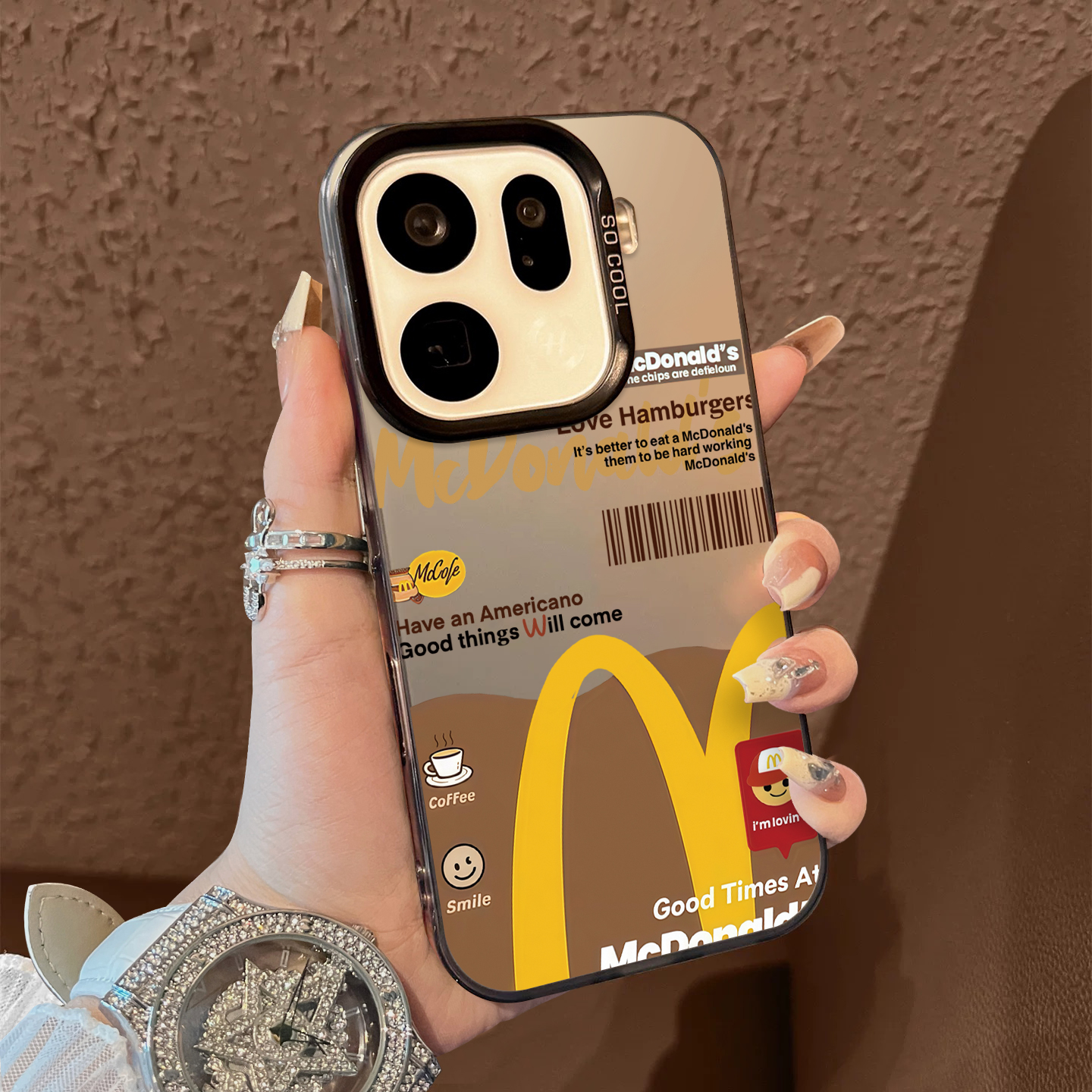 适用于OPPOFindx9pro手机壳咖啡棕黄字母支架彩银新品x7ultra至尊版男女款全包x6/x5防摔保护套简约findx8