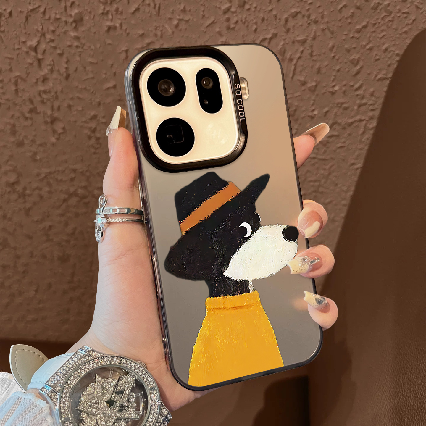 适用于OPPOFindx9pro手机壳黑帽黄衣服狗支架彩银新品x7ultra至尊版男女款全包x6/x5防摔保护套简约findx8