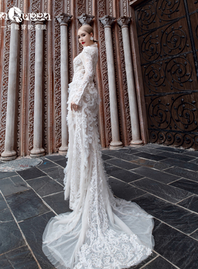 出租定制白色晚礼服裙女2020新款深V蕾丝秀腿敬酒服年会大气生日