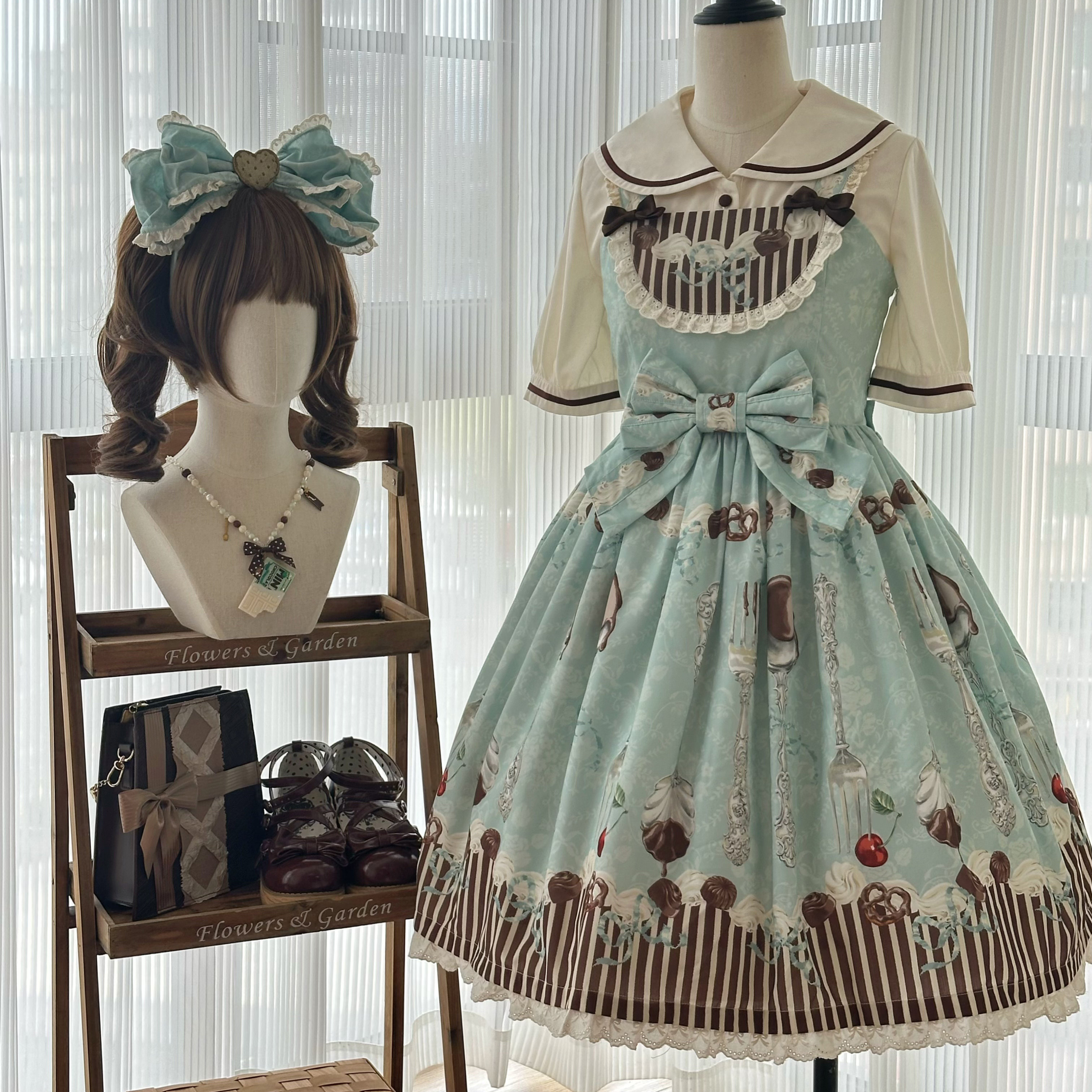 thumbnail for Full payment reservation Dessert Slightly Waist-Shaped JSK Original Delicate Print Lolita Design Dress Zhou Tu