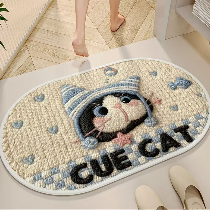 亚麻编织卫生间浴室吸水地垫防滑卡通可爱速干简约防滑耐脏地毯