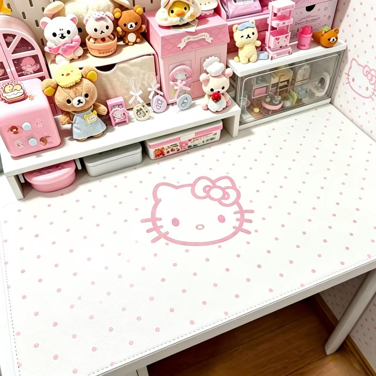 简约风kt猫皮革防水桌垫办公电脑桌面垫子少女心写字台耐脏书桌垫
