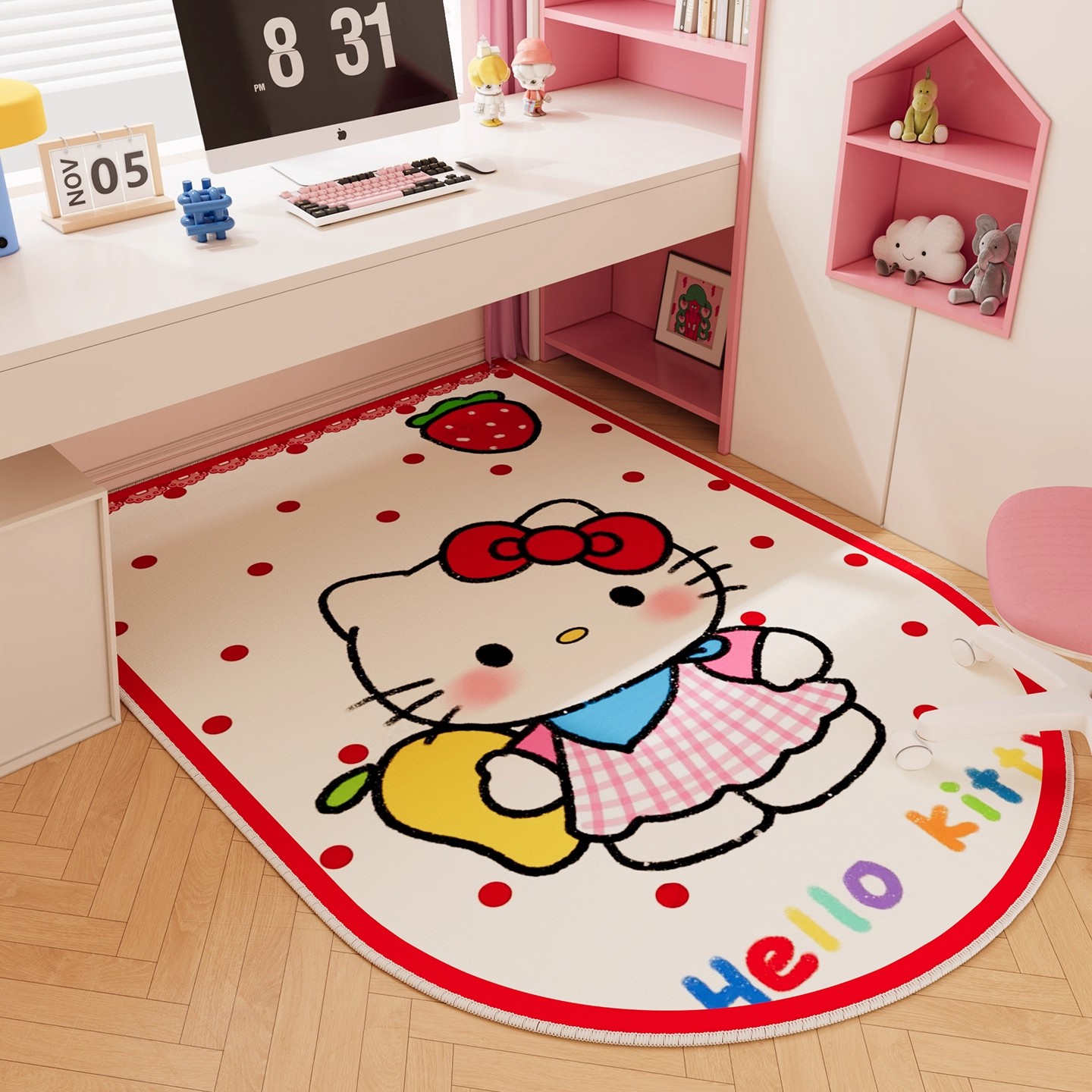 HelloKitty粉色卡通地垫儿童卧室可爱电脑椅子书房免打理书桌地毯