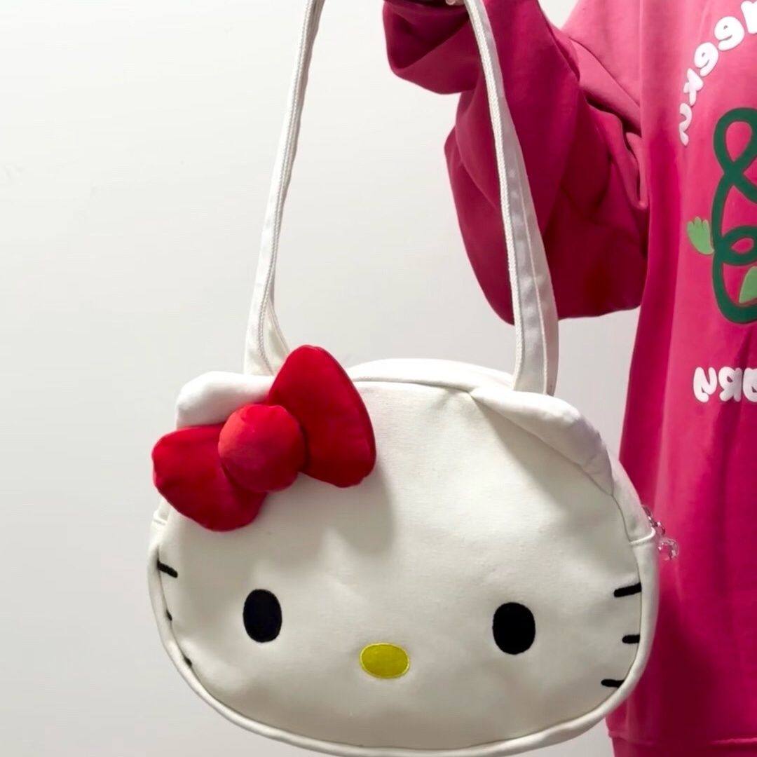 hellokitty白色毛绒包包女2024新款凯蒂猫大容量斜挎包手提单肩包