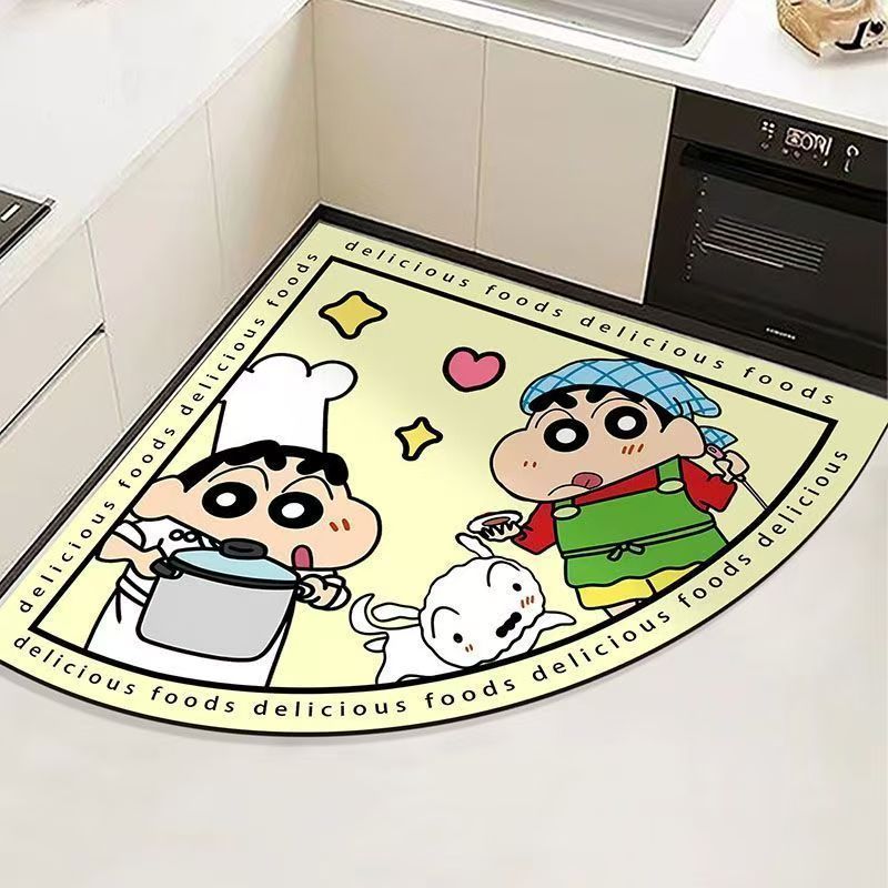 卡通创意扇形蜡笔小新厨房家用软硅藻泥地垫吸水防滑速干耐脏脚垫