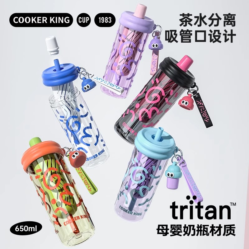 炊大皇Tritan材质涂鸦公仔吸管杯