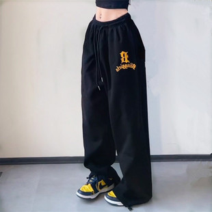 美式辣妹风休闲运动裤女夏季薄款宽松束脚嘻哈阔腿街舞jazz爵士裤