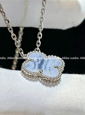 Alkbe sutdio 18k紫玉髓四叶草项链女镭射颈链红玉髓白贝母锁骨链