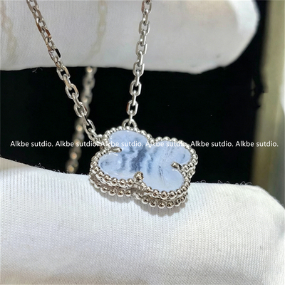 Alkbe sutdio 18k紫玉髓四叶草项链女镭射颈链红玉髓白贝母锁骨链