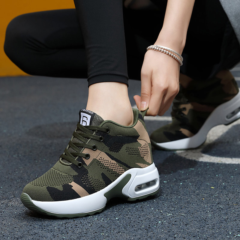内增高女鞋春秋透气网面休闲运动鞋轻便软底防滑旅游鞋隐形增高鞋
