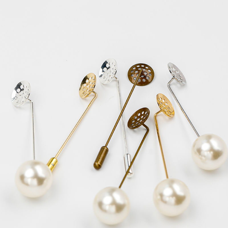 一字网盘胸针衣领针安全别针手工diy饰品长别针珍珠别针布艺胸花