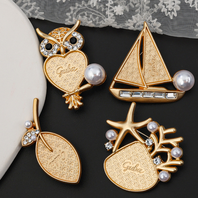 新中式猫头鹰胸针空底托女可爱卡通别针小众设计感大衣皮袍装饰品