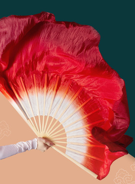 万疆扇子长飘舞蹈扇真丝红色加长双面大胶州秧歌跳舞专业中国