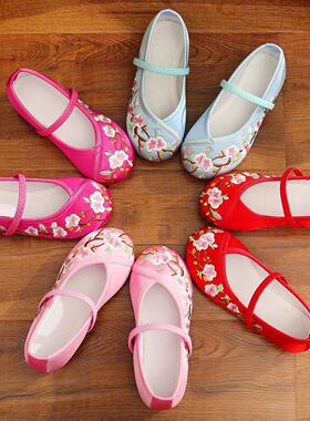 儿童汉服配套舞蹈表演鞋夏季宝宝古装布鞋中国风复古女童绣花鞋子