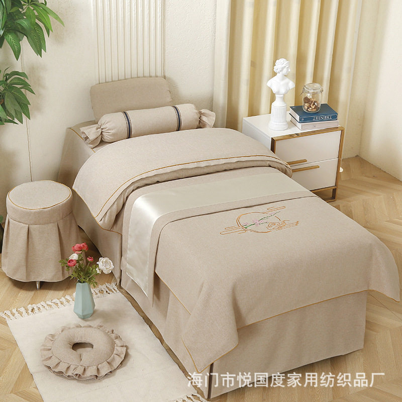 高档美容床罩四件套纯棉麻欧式轻奢按摩理疗采耳床套四季通用,床上用品,床罩,淘宝优惠券,粉丝福利购,淘宝优惠卷