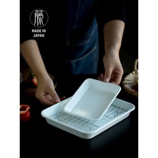 日本制进口野田珐琅搪瓷料理盘备餐盘烤盘油炸盘控油盘方盘收纳盘