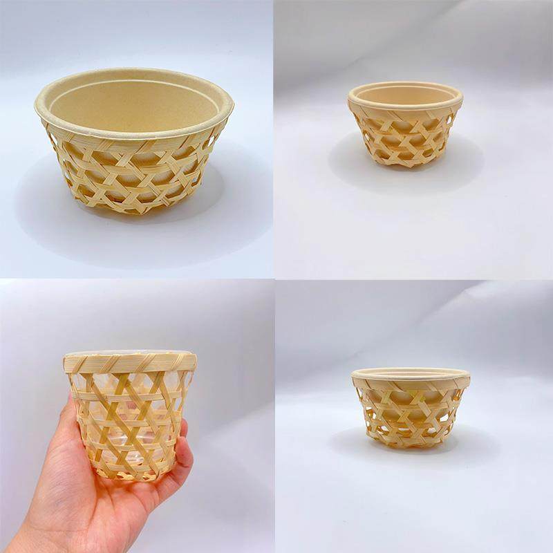 竹篓奶茶杯网红冰激凌竹篮镂空甜品刨冰沙奶豆腐豆花竹编竹碗套装