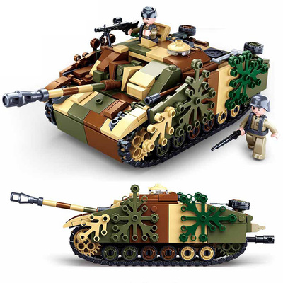 中国积木诺曼底登陆3号突击炮四号坦克追猎者歼击车MOC拼装玩具