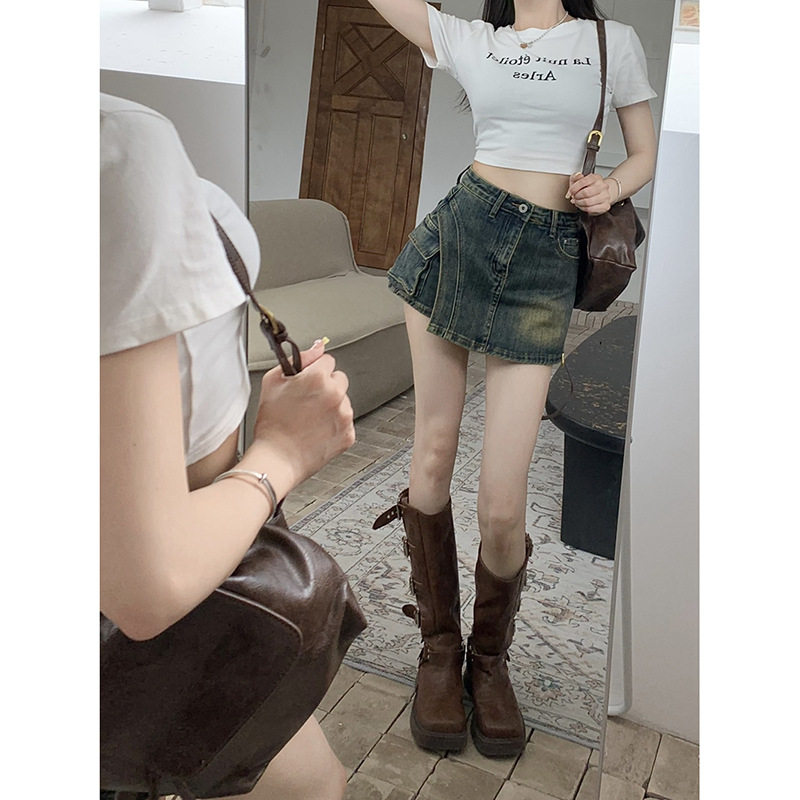 美式复古高腰牛仔裤女夏季2026新款a字辣妹半身裤裙热辣短裤裤子