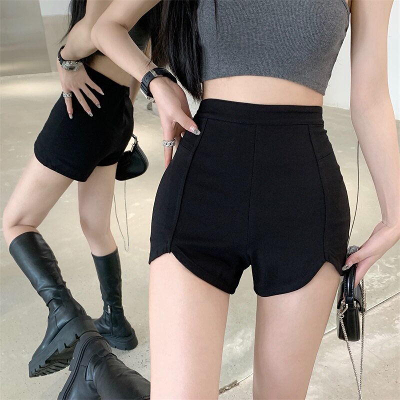 2023辣妹性感运动高腰显瘦外穿短裤弹力紧身百搭收腹裤黑色热裤女