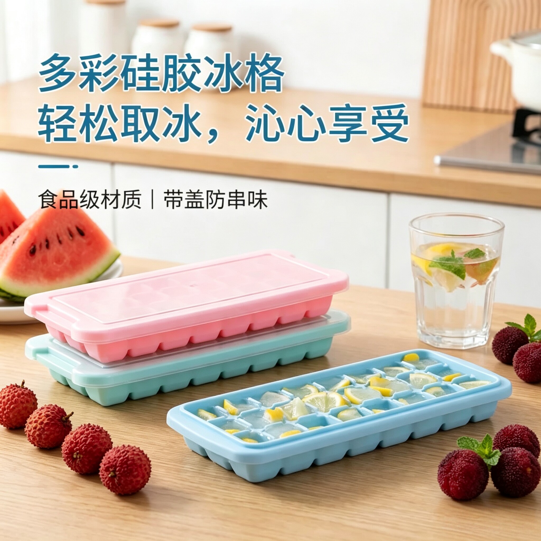 食品级带盖子自制冰粒冰块模具矽胶冰格制冰盒冻冰块储存盒家用神