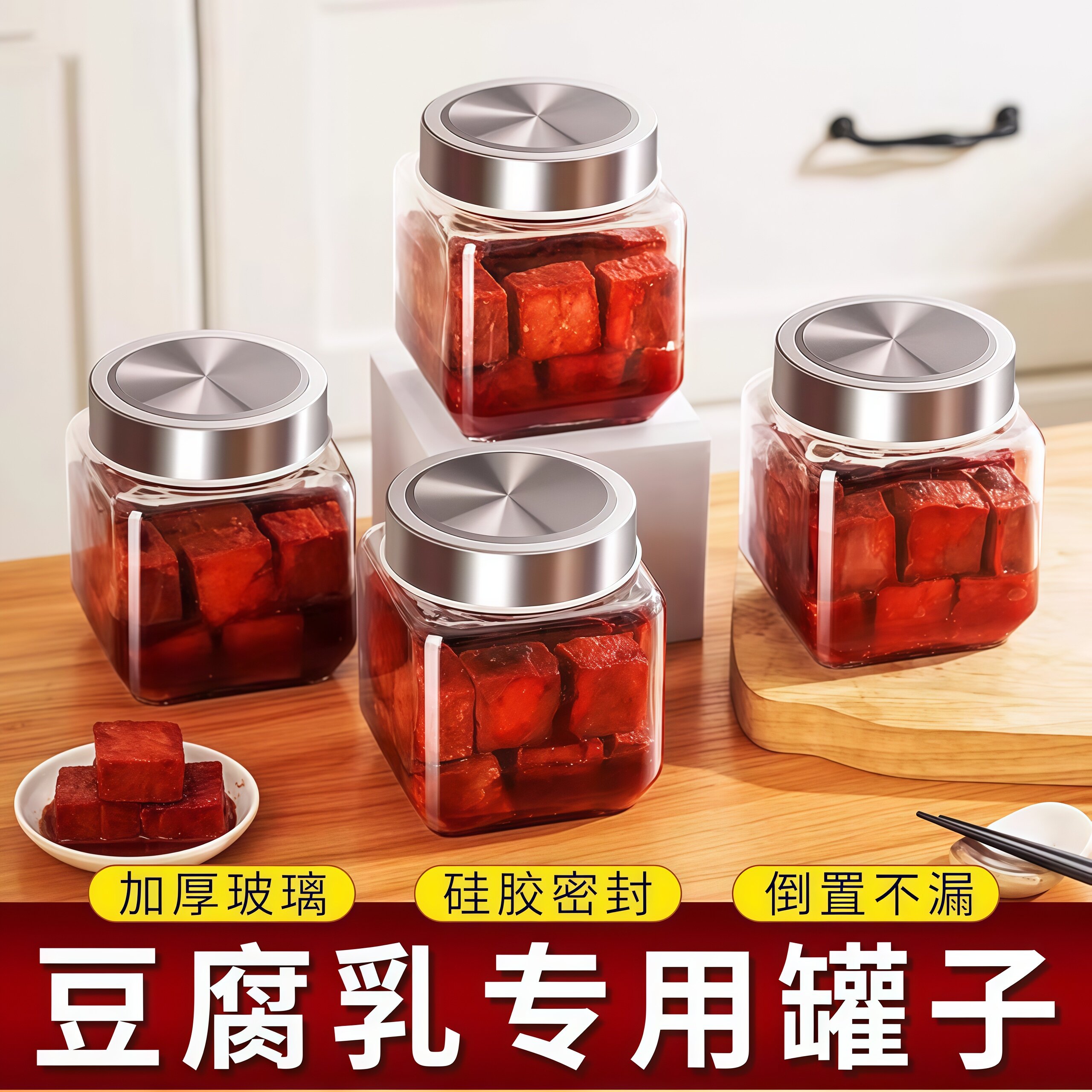 豆腐乳罐子食品级玻璃密封罐厨房家用储物罐装霉豆腐罐头瓶空瓶子