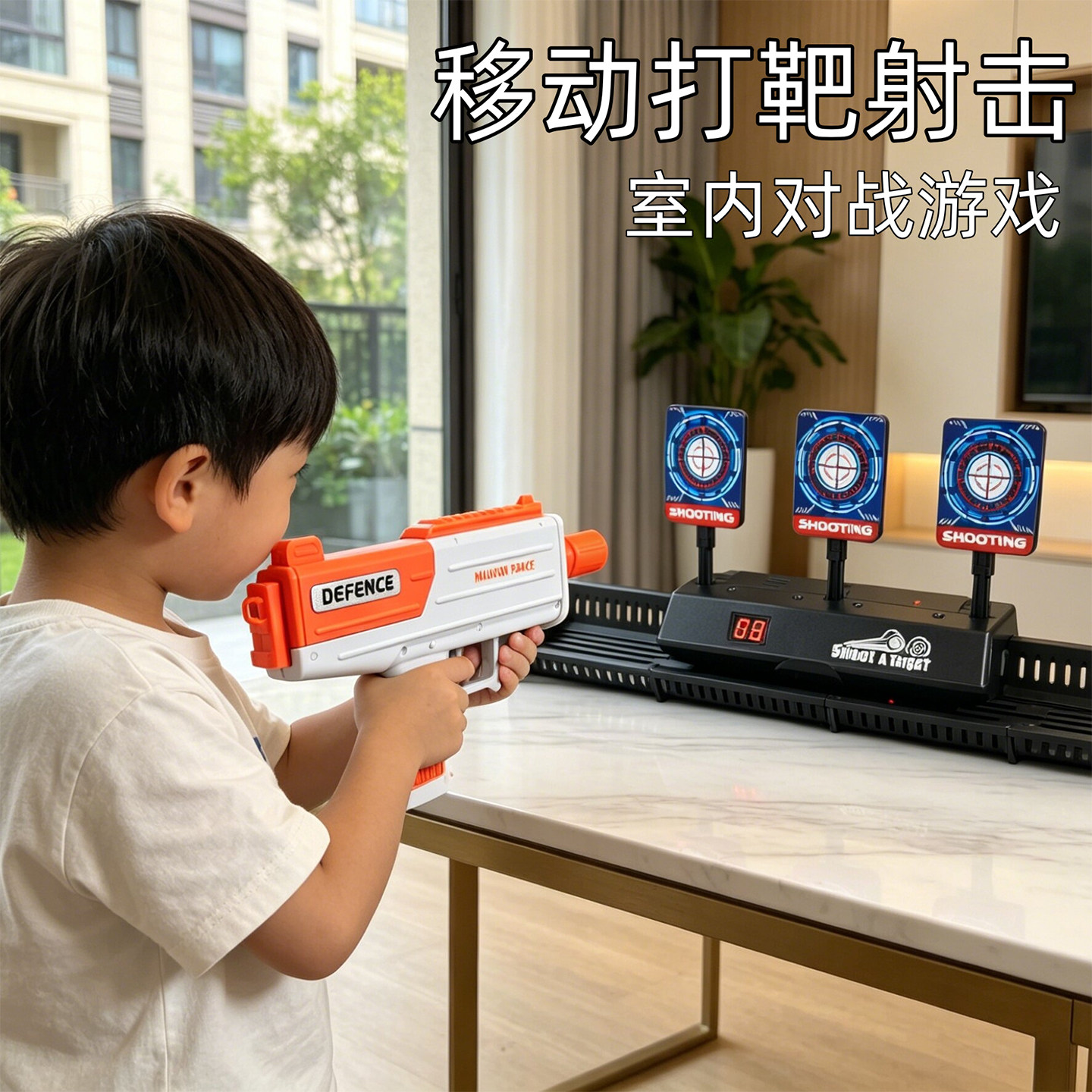 儿童移动射击打靶电子计分室内对战软弹枪手动发射器男孩玩具枪 - 实物图
