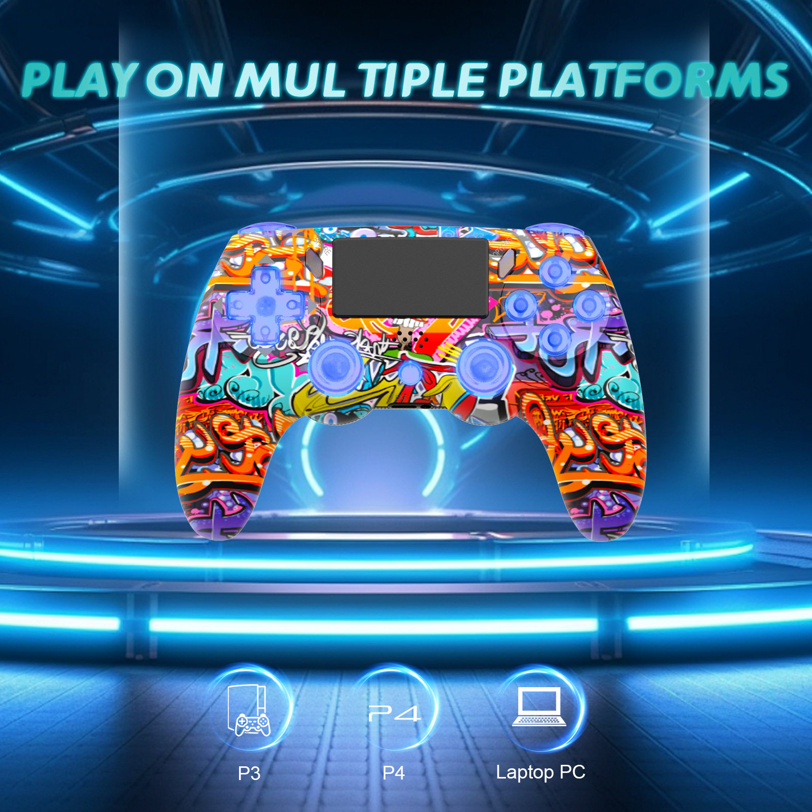 厂家私模PS4手柄带RGB灯六轴体感双震动PS4游戏无线蓝牙pc电竞