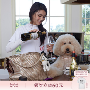 ECODAY原創(chuàng)設(shè)計春夏香檳色編織托特包大容量通勤手提單肩包女時尚