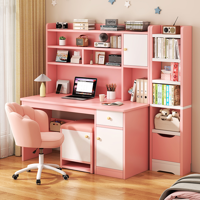 学生家用学习桌带抽书桌书架组合一体桌椅套装简约卧室小孩书桌