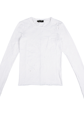 FMT线上 2025年春夏新款百搭长袖T恤破洞打底衫黑白设计竹节面料