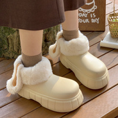 厚底可拆洗兔耳朵2024新款 保暖棉鞋 棉拖鞋 女外穿室内加绒防水雨鞋