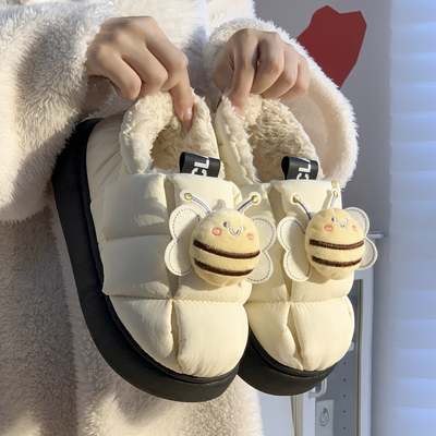 小蜜蜂棉拖鞋女冬季保暖情侣棉鞋