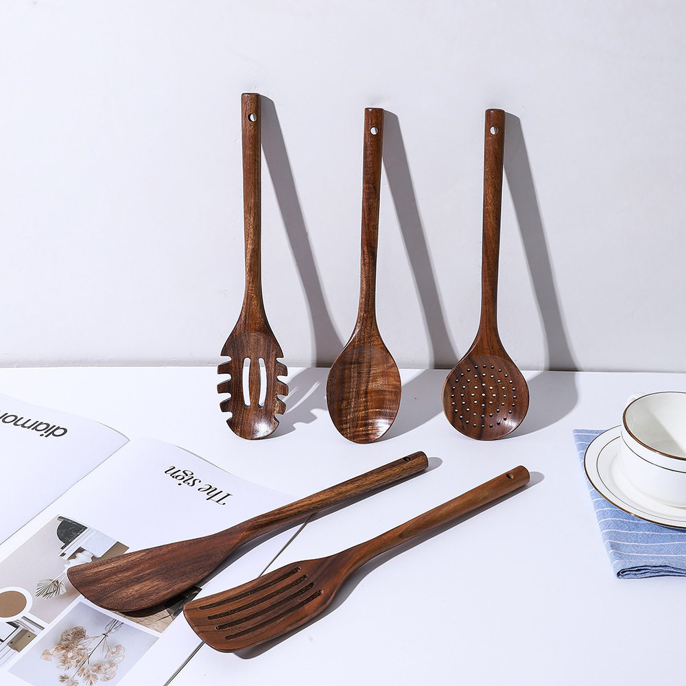 柚木炒菜实木锅铲家用耐高温不粘锅木质汤勺漏勺铲子厨具E18