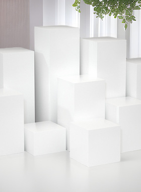 中岛方形学校白色地台展会工艺品烤漆立柱展示台木质展柜展台