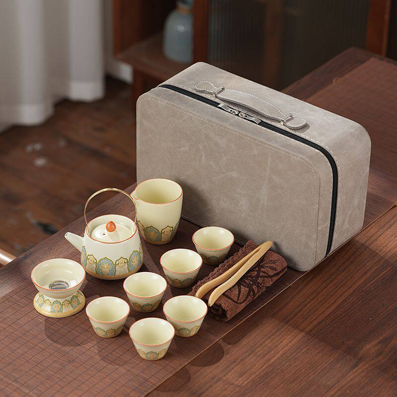 功夫茶具套装汝窑复古陶瓷泡茶壶盖碗整套带茶盘家用喝茶瓷器包邮
