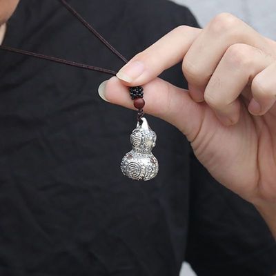 新款S999纯银小葫芦吊坠男女复古帅气空心可打开挂坠防水情侣挂件
