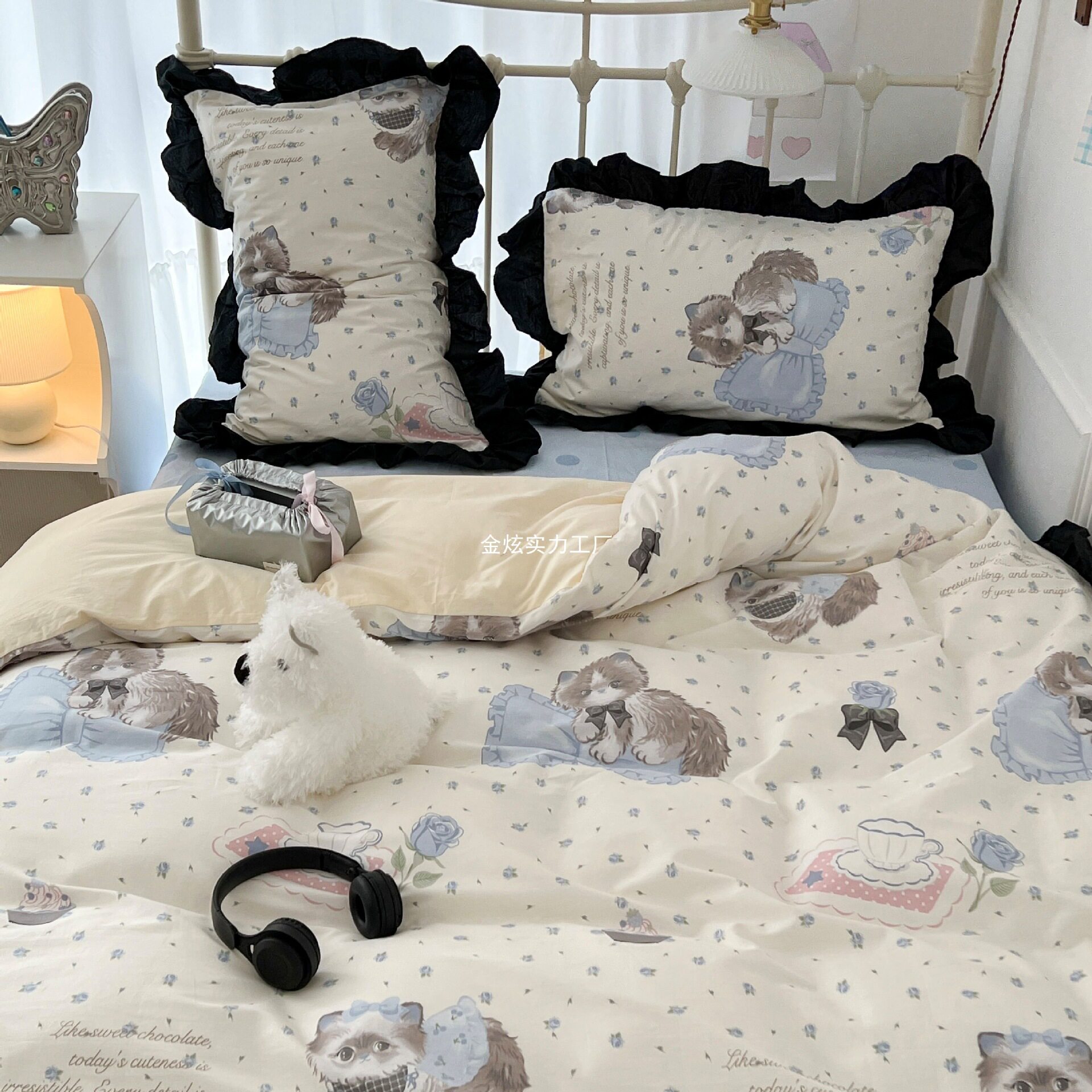 学生三件套少女心全棉四件套猫猫ins宿舍纯棉可爱被套010床上用品