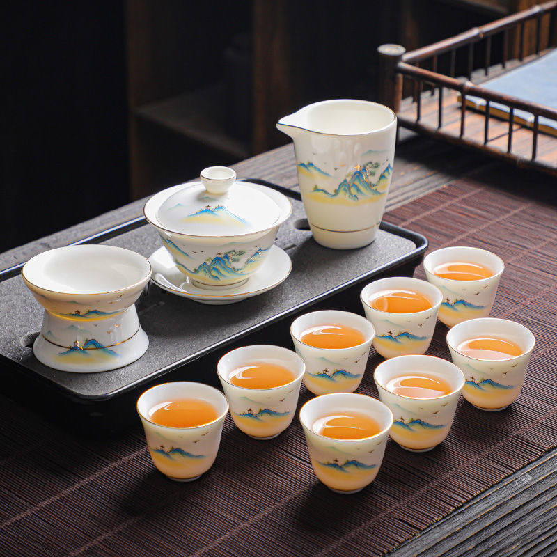 茶具茶杯套装羊脂玉一整套家用功夫泡茶杯宿舍办公室会客盖碗组合