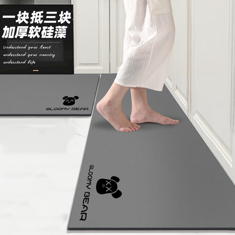 防滑地垫垫子防水特厚防油免洗硅藻泥厨房专用硅胶地毯脚垫可擦