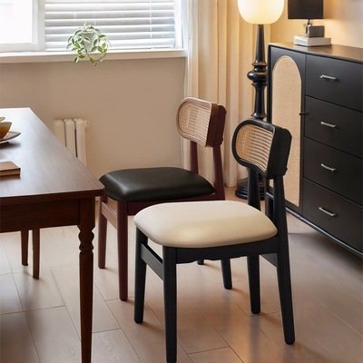 餐椅中古2025新款椅子法式复古椅餐桌家用实木靠背藤编椅餐厅凳J*