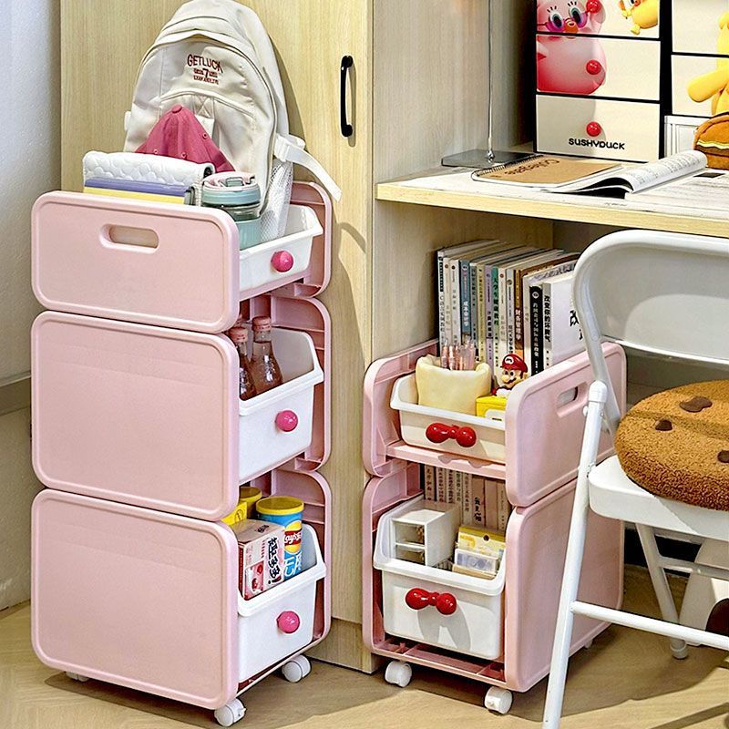 粉色宿舍桌下书架落地桌上桌面置物架可移动小推车多层储物收纳架