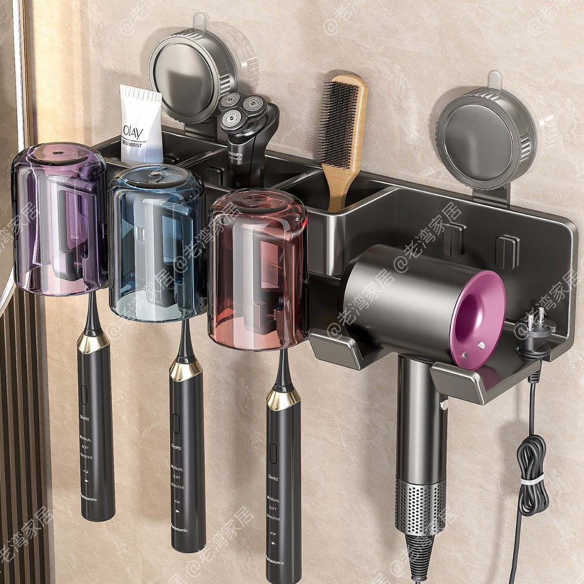 牙膏免支架吹风机壁挂式漱口杯架牙刷杯打孔吸盘卫生间牙刷置物架