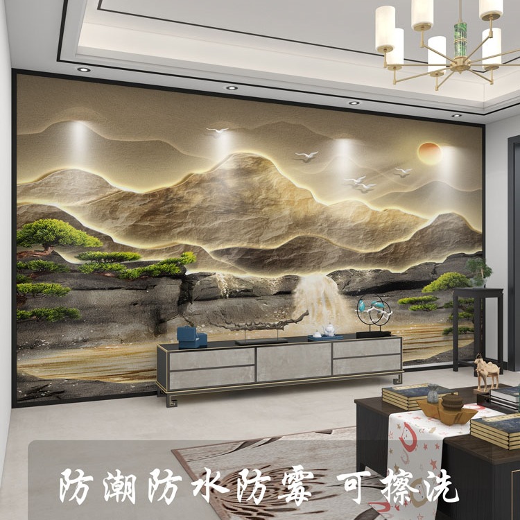墙纸3d立体浮雕大气山水电视背景墙壁纸客厅壁布装饰墙布壁画图片